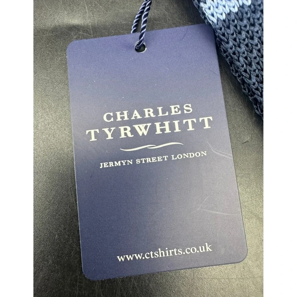 Charles Tyrwhitt Mens Navy Sky Blue Knitted Stripe Silk Tie NEW